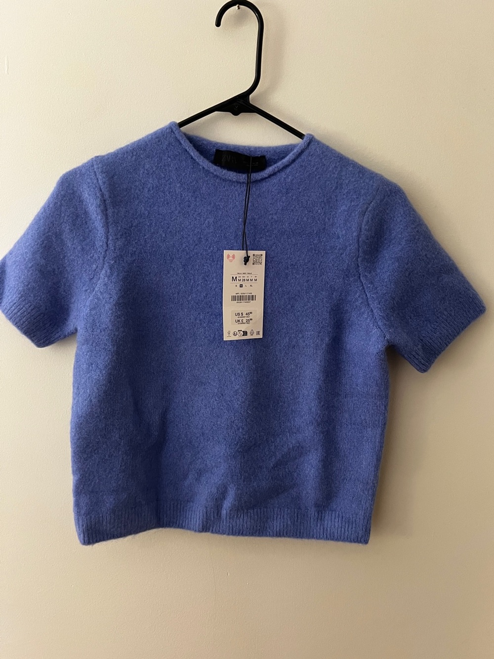Zara Lavender-Blue Short Sleeve Crewneck Sweater
